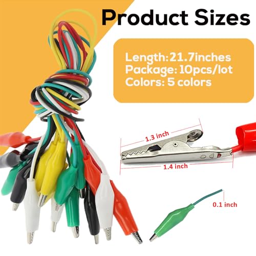 10PCS Premium Alligator Clips Electrical, 5 Colors Test Leads with Testing Probes, Crocodile Jumper Wires Cable with Alligator Clips for Electrical Testing, Circuit Connection, Electronic Experiments - size: 10pcs