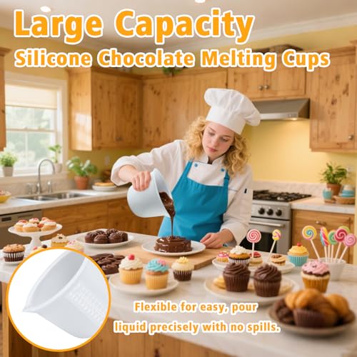 Palksky Silicone Melting Cups Set, 6PCS Chocolate Melting Pots (250ml–1L), Heat Resistant Pouring Cups for Candy, Butter & Chocolate, Reusable Baking Tools for Dipping, Decorating & DIY Molds - size: 250ml*2+350ml*2+600ml+1L