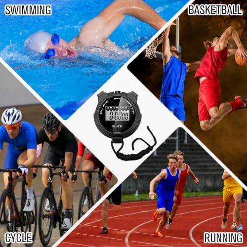TOODOO 12 Pack Multi Function Digital Stopwatch Timer Bulk Sports Stopwatch with Lanyard Plastic Display Waterproof Date Time Alarm Timer for Coaches Fitness Referees - color: Black
