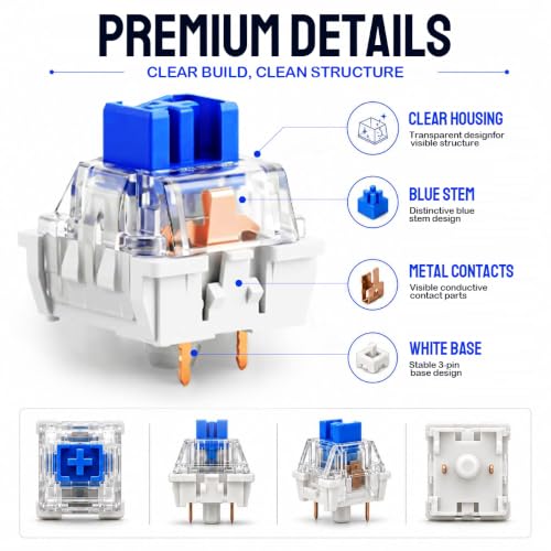 80PCS Blue Mechanical Keyboard Switches - Clickers for 3D Prints