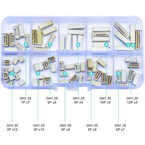 JST Connector Kit, GH1.25 SMT Header Jst 1.25mm Pitch IC Socket Plugs Adapter, JST-GH 2/3/4/5/6/7/8/9/10/12P SMT Header Surface Mount Side Type Right Angle Type Header (GH1.25-SMT-R/A) - size: JST-1.25MM-GH-SMT-Right Angle Header