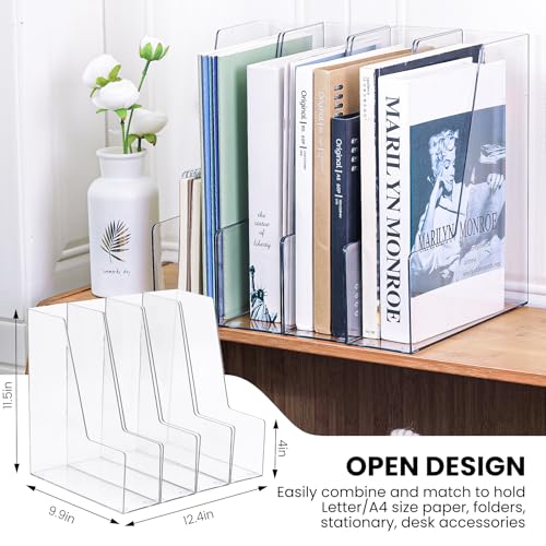 Vertical Magazine File Holder, Clear File Organizer Desk Organizer and Storage Bins Holding for Magazines, Binders, Notebooks, Envelopes, Plastic Office Organization and Storage for Desk, 4 Pack - color: Clear, size: Large