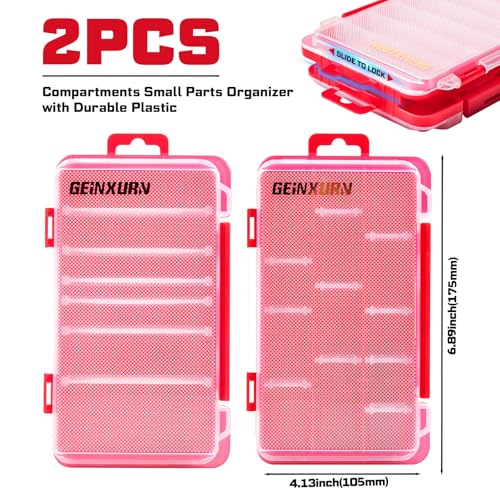 Geinxurn Small Flat Storage Parts Organizer, 2Pcs Red Portable Transparent Plastic Small Parts Tool Box with Removable Dividers, Screwdriver Bit Cases Storage(2 Pieces) - color: Red-02