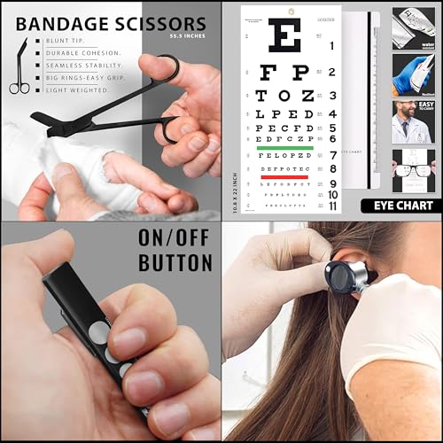 Multi Purpose Diagnostic kit for Neurological, EMT and Eye EXAM, Reflex Percussion Taylor Hammer + Penlight + Tuning Fork C 128 C 512 + Bandage Scissors 5.5"