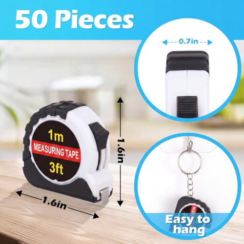 Kanayu 50 Pcs Pcs Mini Measuring Tape with Keychain, 3 ft, White - color: White, size: 3 ft