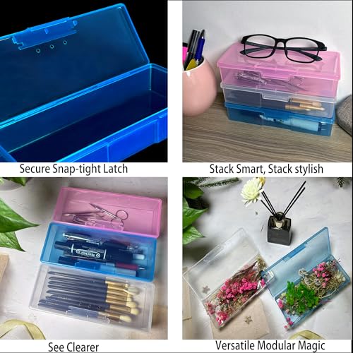CHSZCHOMER 6-Pack Nail Storage Organizer with Breathable Lid, 7.5" x 3" x 1.5" Pink Blue Clear Plastic Box Case, Small Nail Tool Organizer Case for Nail Files, Makeup Brushes, Combs, Press on Nails - size: 6 Pieces Color Mixed Sizes