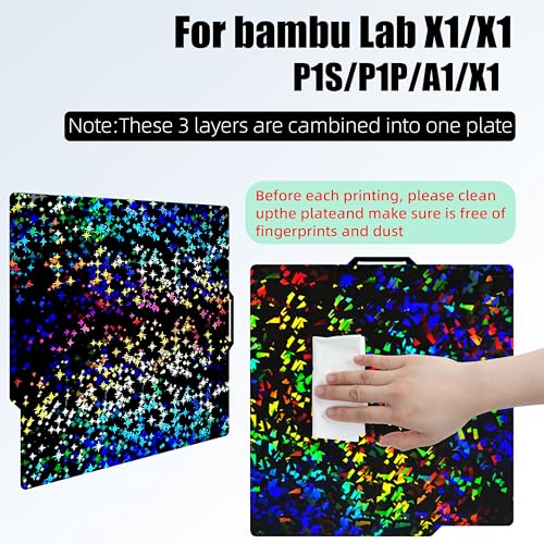 Build Plate for Bambu Lab P1S P2S A1 P1P X1 X1C X1E - Double Sided Smooth PEI Spring Steel Sheet, Flexible 3D Printer Spring Steel Build Plate, 257x257mm - color: Flake + Octagonal Star
