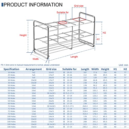 Stainless Steel Test Tube Rack,10 Holes,Outer Diameter Permitted of Tubes 29-31mm,Wire Constructed, 5x2 Format,Adamas-Beta - size: 29-31mm 5×2