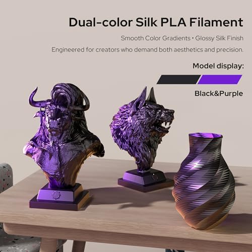 Dual-Color Silk PLA Filament, Metallic Black-Purple Gradient PLA, ±0.02mm Accuracy, 1.75mm PLA 3D Printing Filament for Christmas Decor,Cosplay,DIY,1KG(2.2lbs) Spool - color: Black-purple