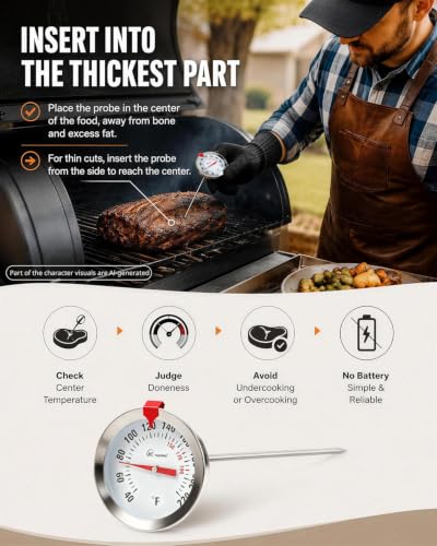 Meat Thermometer Oven Safe 40-220F Analog 2-Inch Dial Leave in Turkey - color: Meat Thermometer
