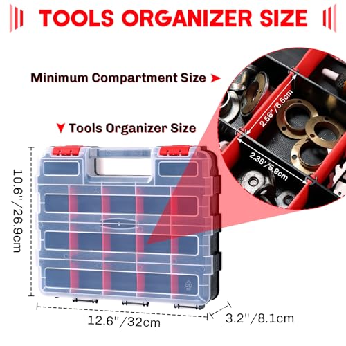 Small Parts Organizer Storage Case Tools Box 34-Compartments (Red) - color: Red