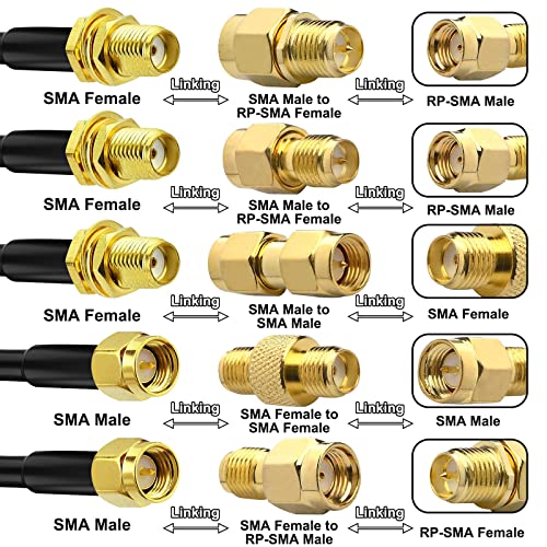 65.6FT RG58 SMA Male to Female Antenna Extension Cable + 5 Adapters - color: SMA Cable + 5pcs SMA Connectors, size: 65.6FT