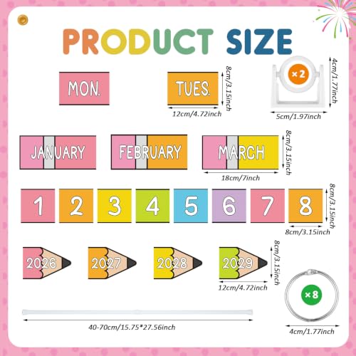 AmazingSpark 54 Pcs Flip Calendar Bulletin Board Set 2026 Classroom Date Flip Chart Calendar for Classroom with Adjustable Holder Back to School Elementary Must Have Supplies(Pencil Style,Pastel) - color: Pastel, style: Pencil Style