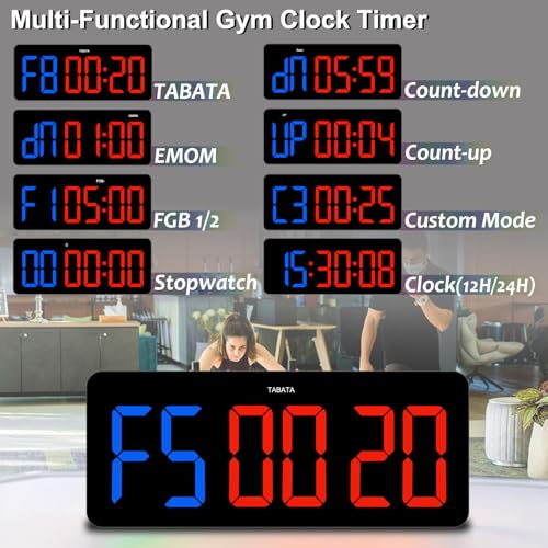 2-in-1 Digital Clock & Gym Timer for Tabata/FGB/EMOM Interval Workout - color: Blue Red