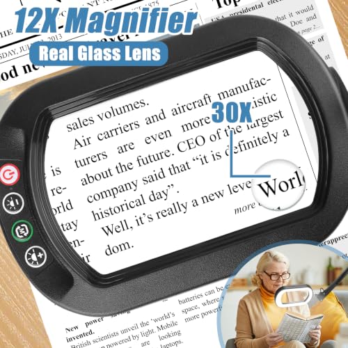 IVMAIE 30X 12X Magnifying Glass with Light and Stand, Real Glass Lens - color: Black, size: 30X 12X-18-Inch Swing Arm