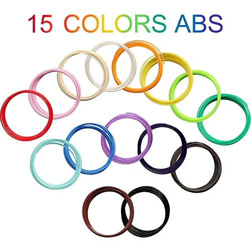 15 Colors 3D Pen ABS Filament Refill, Each Color 3.5Meters, Total 52.5m 3D Pen / 3D Printer ABS Refills Sample Pack, Support for MYNT3D / SCRIB3D Printing Pen and 3D Printer Well - color: Abs 15 Most Popular Solid Colors Mixed