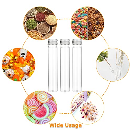 50 Pack 65ML Plastic Test Tubes with Screw Caps Plastic Candy Tubes Clear Bath Salt Tubes Gumball Tubes Container Vials for Candy Bath Salts Spices Party Favors - color: clear