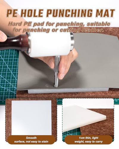 5 Pcs Leather Punch Pads Set, A4+A5 Self Healing Cutting Mats, 15x15cm Rubber And PP Punching Pads, Brown Sound Absorbing Pad, DIY Craft Tools for Leatherworking, Sewing, Quilting