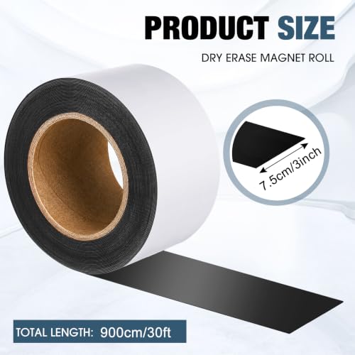 3" x30ft Dry Erase Magnetic Tape Roll, Flexible Magnetic Label Strip - size: 3"x30ft