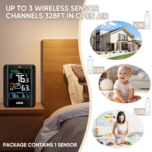 Indoor Outdoor Thermometer Wireless Weather Station External Thermometer Hygrometer Monitor with 330ft Range Remote Sensor, Battery Operated Backlit Display (Colorful) - color: Colorful