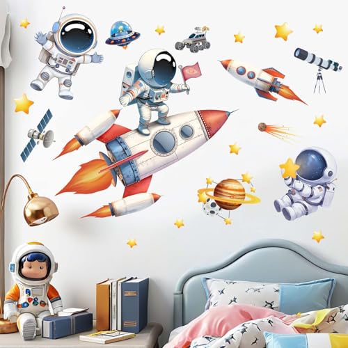 Astronaut Wall Decals - Outer Space Planets Rocket Boys Wall Stickers - Baby Nursery Kids Room Daycare Playroom Wall Decor - color: Astronaut Rocket