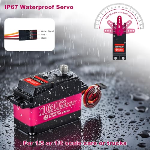 DS51160 160KG RC Servo Motor Waterproof Large High Torque Digital Servos Full Metal Gear 24V for RC Plane Quadcopter Helicopter Robotic Arm (180°)