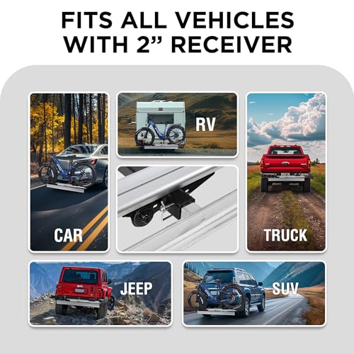 Rockland Foldable 2-Ebike Rack with Ramp, 200 lbs Capacity, Hitch Mount Electric Bike Rack, Fits up to 5" Fat Tire Width and 50" Wheelbase, Ebike Carrier Rack for 2" Receiver for Cars SUVs Vans RVs - size: 2-Ebike Rack+Foldable+Ramp+200LBS