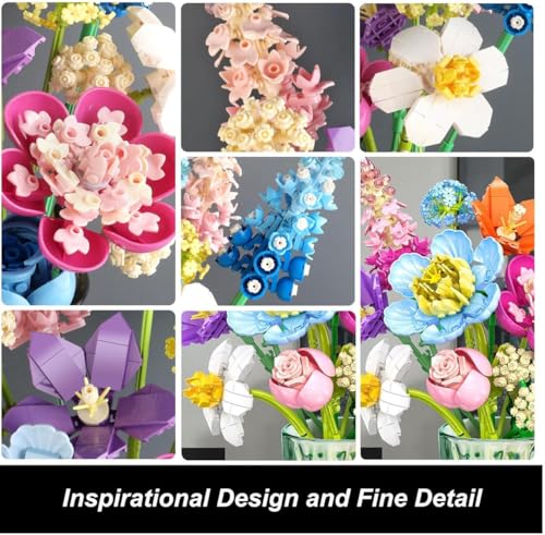 Flowers Rose Bouquet Building Sets STEM Toy for Adults Women Boys Girls 8+