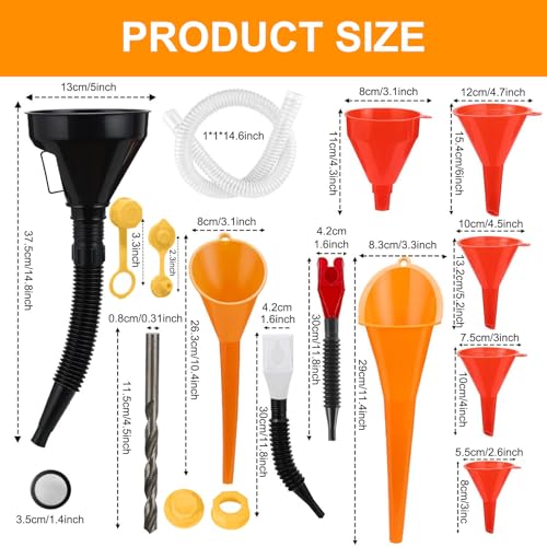 19 Pcs Automotive Funnel Set, Plastic Oil Funnel Kit with Spout and Filter