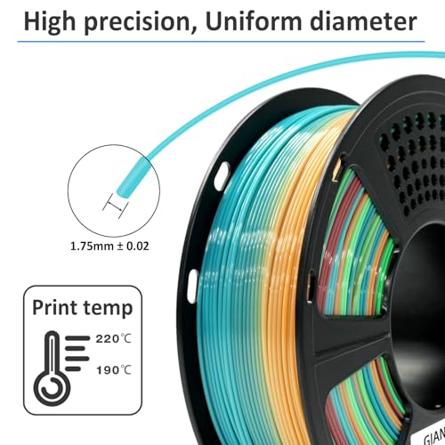 GIANTARM 3D Printer Filament,1.75mm Rainbow PLA Filament,Color Changing Filament 1kg Spool (2.2lbs),Muticolor Filament with Vacuum Packaging - color: Rainbow, size: 1kg