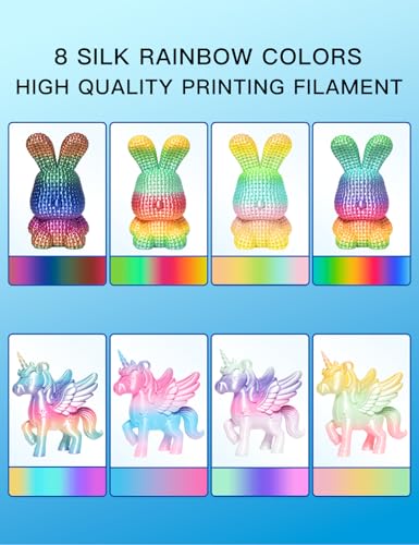 PINBALL Silk Rainbow PLA 3D Printer Filament 1.75mm, Shiny Multicolor Fast Color Changing PLA Filament, 3D Printing Filament Dimensional Accuracy +/- 0.02mm, 8 KG 8 Colors - color: Pla-1kg*8-8 Color-01, size: PLA-8KG
