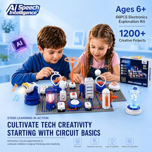 STEM Circuit Set for Kids Ages 6+, 66 PCS Electronics Exploration Kit with 1200+ Projects, Electric Circuit Board Science Toy, Educational Physics Gift for Boys Girls