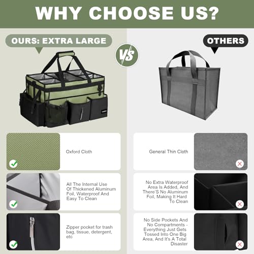 Large Cleaning Caddy Bag with Built-In Support Board, Cleaning Tote Organizer with Removable Divider, Supply Carryall with Adjustable Shoulder Strap and Waist Belt for Cleaners & Housekeeper - color: Green, size: Large