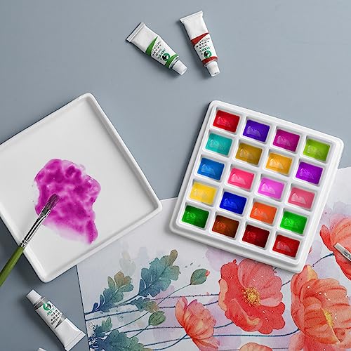 20 Wells Porcelain Paint Palette with Cover Ceramic Palette Mixing Tray for Painting Watercolor Gouache Color Mixing Painting Palette Hobby and Crafts - color: 20 Wells
