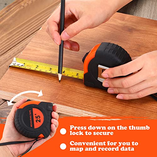 Xuhal 12 Pieces 25 ft Tape Measures Bulk Retractable Measuring Tapes Easy Read Measurement with Pause Buttons for Adults Engineer Decorator, Standard Inches and Metric