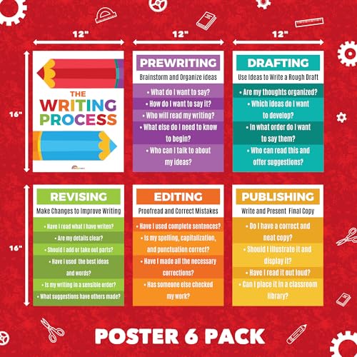 Sproutbrite 6 Pack 12" x 16" Educational Writing Process Posters - color: Writing Process Posters