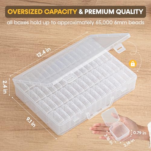 Portable Bead Organizer, 120Pcs Small Clear Storage Boxes with Hinged Lid and Large Craft Case with Handle, Mini Plastic Containers for Jewelry Making Diamonds Arts Screws Seeds Small Parts - size: 120 Pcs (2.16" x 2.16" x 0.78")