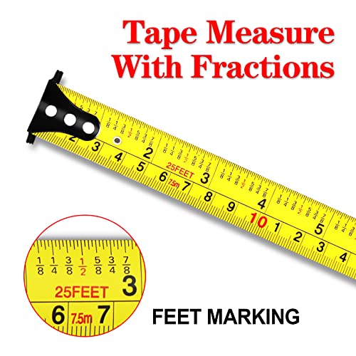 WISEUP Industrial Magnetic Tape Measure with Fractions 1/8 and Metric - color: 25 FT