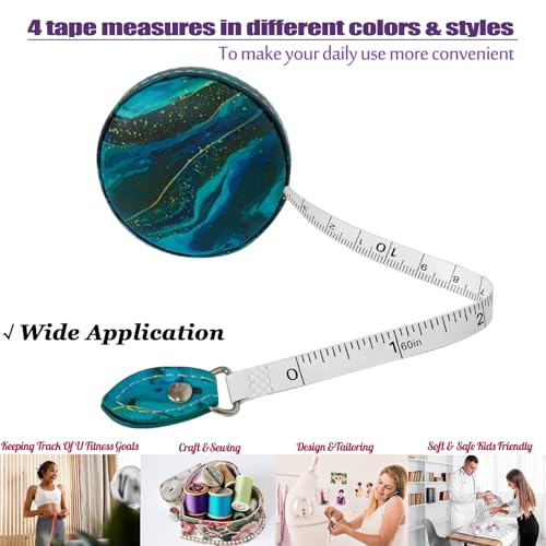 Tape Measure Body Measuring Tape,Medical Body Cloth Tailor Craft Dieting Measuring Tape, Dual Sided Retractable Ruler Colour Printed Soft Tape Measure Retractable - color: Teal Ocean 1 pack