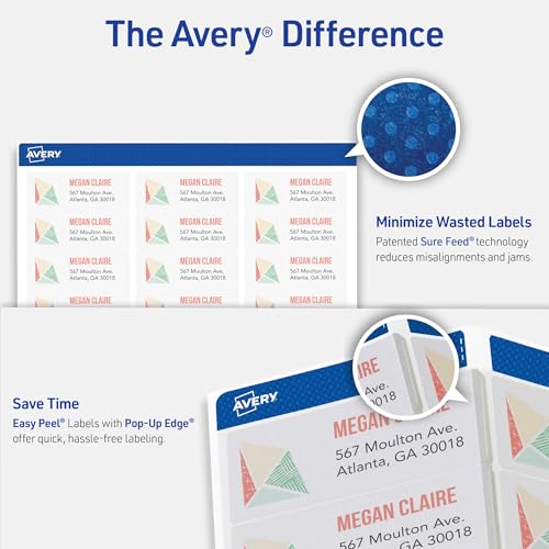 Avery Printable Address Labels with Sure Feed, 1" x 2-5/8", Matte Clear, 300 Blank Mailing Labels (18660) - size: One Size
