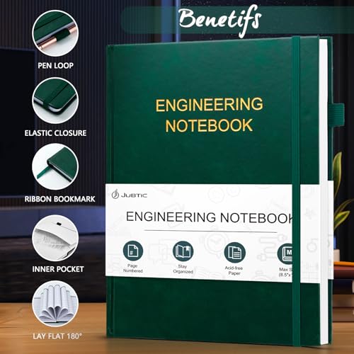 JUBTIC Engineering Notebook for Project Organization, 8.5" x 11" - color: Dark Green