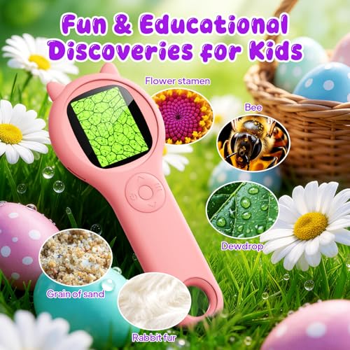 Kids Microscope for Girls, 500X Portable Digital Microscope with 2" IPS Screen, Cute STEM Learning Toy, Birthday Gift for Girls Age 5-12 (Pink) (Pack of 3) - color: Pink, size: 1 Pcs (Pack of 3)