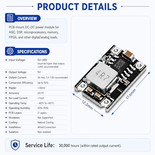 6 Pack 5V Buck Converter 3A DC-DC 5-30V to 5V Fixed Output - size: 5V