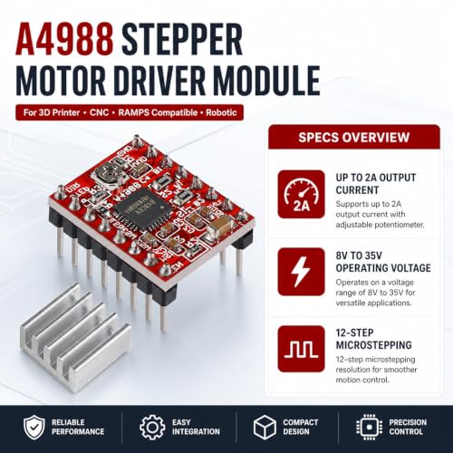5-Pack A4988 Stepper Motor Driver Module with Heat Sink