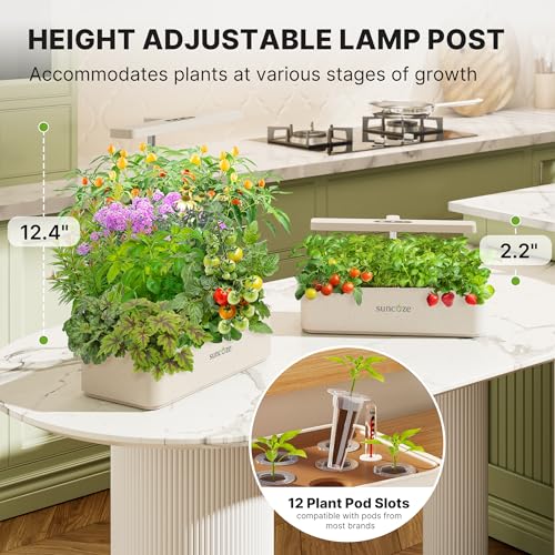 SUNCOZE Hydroponics Growing System, Compact 12 Pods Indoor Garden, Beige - color: Beige