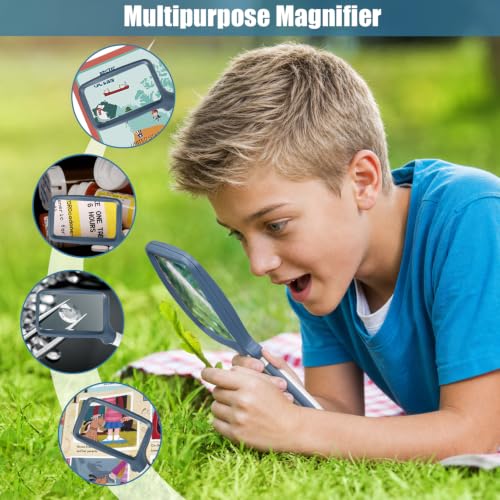 Folding Handheld Magnifying Glass with Light, 5X Large Rectangle Reading Magnifier with Dimmable LED for Seniors with Macular Degeneration, Newspaper, Book, Small Print, Lighted for Low Visions Blue - color: Blue