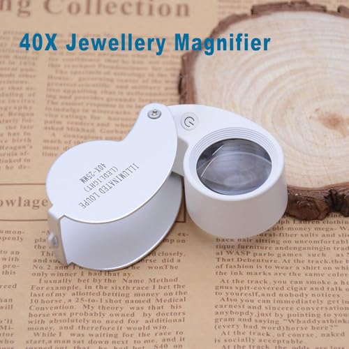 Pocket Jewelry Loupe Magnifier Rechargeable with 6 LED and 3UV Lights, Small Metal Magnifying Glass 25mm Optical Lens Foldable Lighted Jeweler's Loupe for Antique Coin Gemstone,Jewelry Stamp, Watch
