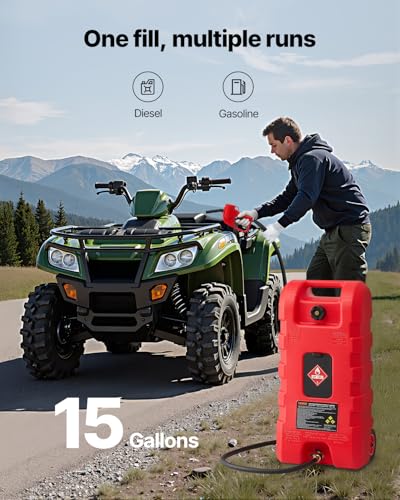 VEVOR Fuel Caddy, 15 Gallon, Fuel Tank Container with Gravity & Hand Pump Modes, Portable Fuel Tank with Wheels, 10 ft Delivery Hose & Manual Pump, Gas Caddy for Motorboats, ATVs, Gasoline & Diesel