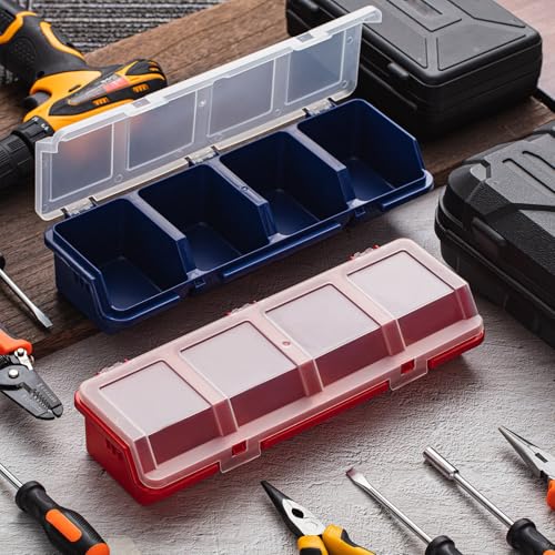 Hushee 4 Pcs Screw Organizer Box with Lid 4 Compartments, Blue, Red - color: Blue, Red