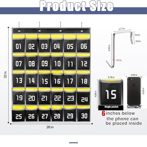 Loghot 30 Numbered Pockets Classroom Pocket Chart for Cell Phone Holder - size: 30 Pockets Black